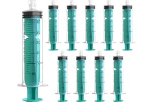 JIBENGAO 10 Stück 60ml Luer Lock Spritze, Einzeln Verpackt, Kunststoff Spritze Ohne Nadel Messspritze für Wissenschaftlich Labore, Measuring Liquids, Feine Dosierungen und Tierfütterung Spritzen
