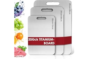 CUBTEM 3 Stücke Titan Schneidebrett, S316 Schneidebrett Edelstahl, BPA-freies Doppelseitiges Lebensmittel Titanium Cutting Board, ideal für Fleisch, Brot, Gemüse & Obst