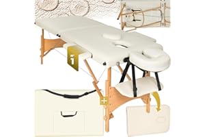 TecTake® Lettino Massaggi Portatile 2 Zone, Pieghevole, Poggiatesta Rimovibile, Rivestimento Idrorepellente, Bracciolo Comodo, Pulizia Igienica Facile, Estetista, Max 210x95x84cm, Peso 14kg - Beige