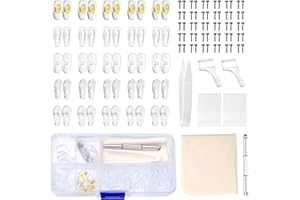 SUGHAW 30 Paires de Plaquettes de Nez de Lunettes en Silicone, Kit Complet de Réparation et Ajustement pour Lunettes, Antidérapant Air Nose Pads Lunettes à Visser avec Vis Pincette et Chiffon de Nettoyage