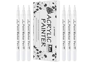 JEFFNIUB Pennarello Acrilico Bianco 6 Pezzi, 0.7 Punta Fine Pennarelli Acrilici per Dipingere Sassi, Legno, Vetro, Ceramica, Tela, Carta Nera Pennarelli