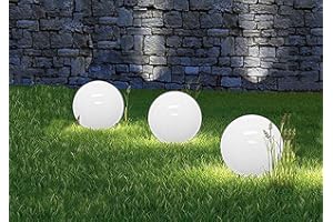 ‎DAPO 3X Solar-Kugel-Dekoleuchte Ola D:15cm Garten Dekokugel weiß mit Erdspieß Kunststoff Solar-Erdspießleuchte Boden-Wege-Lampe (DRM. 15 + 15 + 15cm)