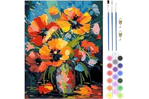 QENSPE Paint by Numbers Flowers Vase, DIY Adult Paint by Number Kits on Canvas, Flower Oil Hand Painting with Brushes Paint Kits for Adults Art Crafts for Home Wall Decor 16x20in (Frameless)