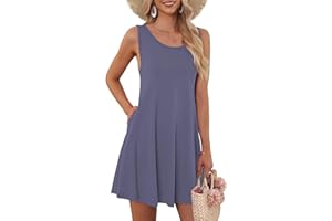 AUSELILY Summer Dresses for Women UK Casual Sleeveless Pleated Ladies Dress with Pocket