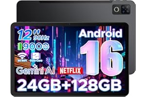 DOOGEE U12 Tablet Android 16, 24GB+128GB Tablet 12 Pulgadas FHD+/90Hz, 9000mAh/18W, Gemini AI Tablets, T7255 Octa Core Tableta, 13MP+8MP, Widevine L1/OTG/Face ID/GPS/FM/3.5mm Jack/Altavoces Dobles