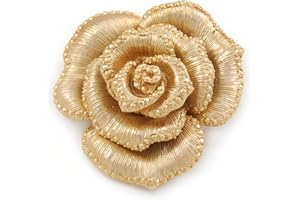 Avalaya Dimensional Rose Brooch in Brushed Gold Finish - 55mm Across