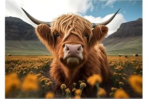 HEIBAGO 5D Diamond Art Painting Kits for Adults, Cow Diamond Painting Kits for Beginners, Full Drill Round Diamond Dots Kits Flowers Painting Craft for Home Art Decor 30x40cm