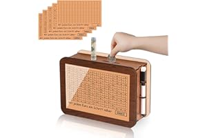 KJSXUUE Skarbonka 5 w 1 z drewna – pudełko do przechowywania wielokrotnego użytku, pudełko do przechowywania z cyframi do zaznaczenia, cele oszczędnościowe 1000 €, 3000 €, 5000 €, 10 000 € (brązowa)