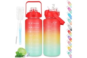 SENPPLE AOHAN Bouteille d'eau de 2 litres marqueur de temps,bouteille d'eau de motivation bidirectionnelle à large goulot,anti-fuite,réutilisable,sans BPA,le fitness et les sports de plein air SH0010 Rouge