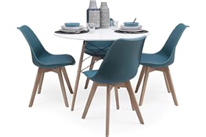 SENSACION DE HOGAR HOMELY MUEBLES DECORACION DESCANSO Homely - Conjunto de Comedor Tower 100 Day Mesa Redonda de 100 cm y 4 sillas Day (Turquesa)
