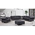 MODERN WAVE Meridian Fabric 6 Seater Chesterfield & Ottoman Sofa Chaise Lounge Sectional Sofa for Living Room Bedroom Office. (Grey)