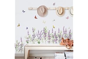 decalmile Pegatinas de Pared Flores de Lavanda Púrpura Vinilos Decorativos Hierba Rodapié Adhesivos Pared Dormitorios Salón Comedor Ventanas
