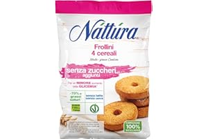NATTURA Frollini 4 Cereali Senza Zuccheri, Biscotti Senza Latte e Uova, con il -70% di Grassi Saturi, Prodotto Vegano Senza Olio di Palma per un Minore Aumento della Glicemia, 200 gr