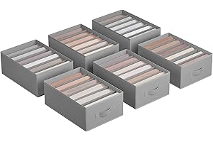 SONGMICS Kleiderschrank-Organizer 6er Set, Aufbewahrungsbox 6 Fächer, Schubladen-Ordnungssystem, Ordnungsboxen faltbar, 42 x 30 x 17 cm, für Hosen, Kleidung, taubengrau RUS009G03