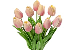 ‎HOLLYONE 10 pcs Künstliche Blumen Tulpen, Decor Kunstblumen sehr echt, Plastikblumen Tulpen PU Latex real Touch, Gefälschte Blumen Tulpen Rosa für Hochzeitszimmer Home Decor Wohnzimmer Büro Hotel Küche Decor