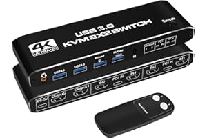 NEWCARE KVM Switch 2 Monitors 2 Computers 4K 60HZ, 2 PC 2 Monitor Switch, HDMI KVM Switch Dual Monitor, USB Switch 2 in 2 Out with Cables, Support USB 3.0,HDCP2.2, Hotkey,Extended And Mirror Display