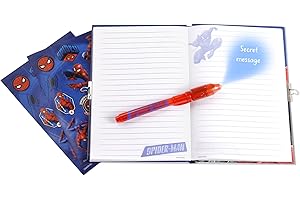 Disney Spider-Man Kids Coffret Cadeau avec Stylo Magique et Journal Intime Secret, Bleu, Ensemble de Papeterie Spiderman pour Enfants avec Journal Intime