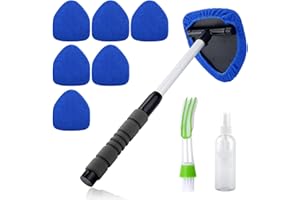 EZVEZS 9PCs Car Windscreen Cleaner Tool,Windscreen Cleaner Inside,Interior Cleaning Tools,180° Rotating Head Extendable Windshield Demister Tool,Car Window Cleaning Tools with 6 Reusable & Washable Pads