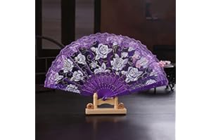 DUORIES Ventail de Mariage Dentelle,Ventail Main Style Espagnol Baroque Victorien,Compartiments pliants Vintage pour Femme et Homme,Ventilateurs pliants pour Mariage,Cadeau de fte,Costume de Carnaval,Violet