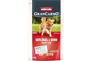 animonda GranCarno Adult Hundetrockenfutter getreidefrei Geflügel + Rind (1 x 4 kg), Trockenfutter für Erwachsene Hunde ohne Gluten und Weizen, Hundefutter trocken mit hoher Bekömmlichkeit