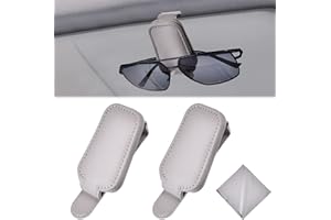 Nakutita 2 Stück Brillenhalter für Auto, Brillenclip Sonnenblende, Echt Leder Auto Zubehör Sonnenblende Organizer Halterung Magnetische Auto sonnenbrillenhalter mit Brillenputztüchern (Grau)