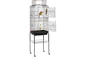 Yaheetech Cage Oiseau sur Pied Voliere Oiseaux Interieur Decorative 46 x 35 x 162,5 cm Toit Ouvert pour Perruche Calopsitte Canari avec Support Détachable