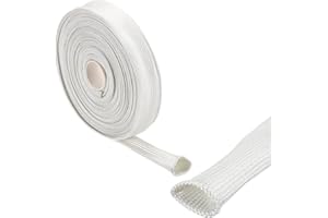 sourcing map Gaine Isolation Tresse 33Pied-3mm Haute Température Fibre Verre Manchon Blanc