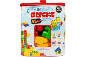 A&E Kids Building Blocks 55 Pieces large Big jumbo Mega Bricks construction educational Multi color block brick Assemble BPA Free toy set bag safe for kids مكعبات اطفال العاب