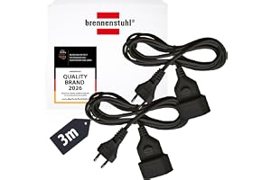 Brennenstuhl 2-pack plastförlängningskablar (förlängningskabel för inomhusbruk, 3m kabel, med Eurokontakt och koppling)