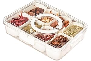 TOOTHBACE Plateau de Service Divisé Plateau avec Couvercle et Poignée Dégager Conteneur Stockage Boîte à 8 Compartiments en Plastique,Plateaux à Compartiments avec Couvercles pour Bonbons, Fruits, Noix