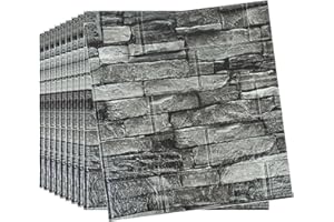 Camiraft 10pcs 3D Wall Panels 38×35cm Brick Wallpaper Self Adhesive DIY Wall Stickers Waterproof PE Foam Panel Wall Tiles for Bedroom Kitchen Living Room Bathroom Home Decor,Roman Black