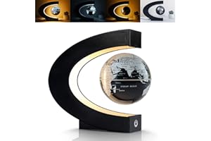 COCOSY Globo galleggiante a levitazione magnetica, mappamondo levitante a forma di C con luci LED per decorazione della scrivania di casa e ufficio, Idea Regalo (Nero, Globo 8,5CM)