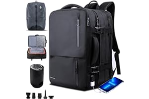 KINGSLONG Sac a Dos Sous Vides: 46L Voyage Cabine Avion Bag Extensible Backpack Avec Pompe 19 Pouces PC Convient Pour les Voyages d'affaires Hommes Imperméable à l'eau Noir