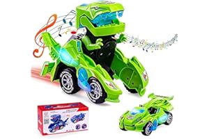 Ltteaoy Transformable Dinosauro Macchinine Giocattolo Elettrico Transformer Giocattoli Auto Trasformers Dinosauro LED con Luci Colorate, Musica e Ruota Universale, Regalo per Bambini 3-8 Anni(Verde)