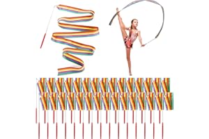 Jucoan 30 Pack Dance Ribbons Party Favor, 2 M/6.6 Ft Rhythmic Gymnastics Dancing Wands, Rainbow Party Favor, Birthday Party Supplies, Gymnastics Goodie Bag Stuffers
