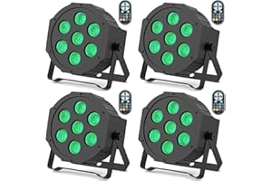 DELIBANG 4PCS RGBW 7 Par LED Éclairage de Scène, Lumière Scène DMX Effets de Lumière Disco avec Télécommande et Activation Sonore pour DJ Lumière de Soirée Bar Concert Halloween Noël