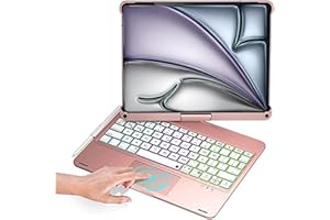 Zienstar-Funda con Teclado Español Rotación 360° para iPad Air 11" M2/M3,Air 4/5 10.9", iPad 10th /11th (A16) iPad Pro 11" (2018-2022),Retroiluminado,Trackpad Click-Rosa