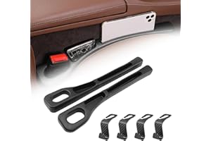 ELLECILA 2 Pack Car Seat Gap Filler, with 4*Hook Up, Universal Fit PU Car Seat Gap Plug, Leakproof Elastic Gap Filler Organizer for Car, Car Seat Accessory Prevents Things Dropping for Cars,SUVs (Black)