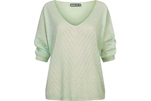 Cloud 5ive Damen Shirt 3/4 Arm Top mit Fledermausärmeln und Lochmuster