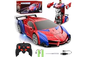 PATEMZON Macchina Telecomandata, 2.4GHz Trasforma Robot & RC Auto da Corsa con Batteria Ricaricabile, Auto Ragno da Esterno per Regalo Compleanno Natale Bambino Bimbi 3 4 5 6 7 8 9 Anni