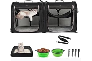 Wakytu Faltbare Katzen Transportbox groß 89x35x43cm für 2 Katzen, 2-in-1 Haustiertragetasche und Autositz Sicher und belüftet für Auto Reise Tierarzt geeignet für kleine Hunde und Katzen