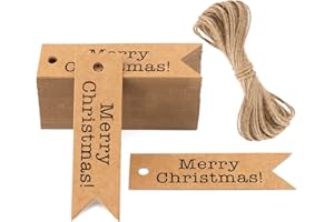 ‎G2PLUS G2PLUS Merry Christmas Geschenk Anhänger,100 Stück Geschenkanhänger Weihnachten Papieranhänger Tags,2CM*7CM Schilder Anhänger mit Schnur zum Weihnachtsdekoration (Braun)