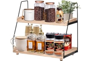 WUUDI Wooden 2-Tier Coffee and Tea Station Organizer - Countertop Shelf for Kitchen, Home, Office - Caddy for Coffee Accessories Kitchen Countertop Organizer
