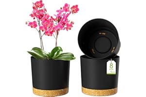 ZMTECH 20cm Plant Pots, Modern Planters with Drainage Holes and Detachable Saucer, Plastic Flower Pots for Plants for House Garden Windowsill (Set of 3, Dark Grey)