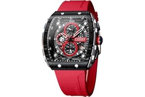 FORSINING Montre analogique à quartz pour homme - Grand cadran rectangulaire - Bracelet en silicone - Étanche - Calendrier - Date