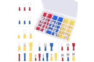 KEEHOM Cosse a Sertir, 480 pièces Cosses Electriques pour Voiture, Connecteur Electrique, Cosses Plates et Cosses fourches，Assortiment Connecteurs Isoées sertissage