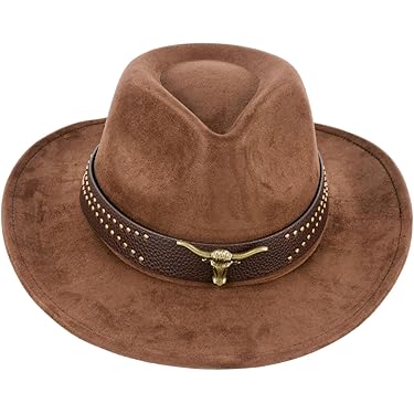 Ausune Western Cowboy Hut - Schwarzer Lederhut Für Karneval & Mottopartys