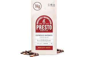 Presto Coffee | Seriously Strong Coffee Beans 1kg | Dark Roast | Chocolate & Toasted Almond Notes | Rainforest Alliance Certified 100% Robusta | Perfect for Bean-to-Cup Coffee Machines (Pack of 1kg)