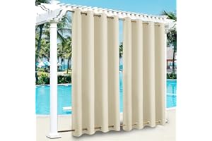 SK Studio Outdoor Curtains for Patio Waterproof Sunlight Block Rustproof Grommet Top and Bottom Windbreak Privacy Curtain for Gazebo, Front Porch, Pergola, 1 Panel, Beige, 100" W x 96" L