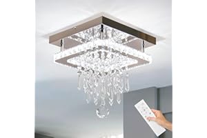 ‎FRIXCHUR FRIXCHUR Quadratische Kristall Deckenleuchte Moderne Kristall Kronleuchter mit Fernbedienung LED Unterputz Deckenleuchten für Esszimmer Schlafzimmer Wohnzimmer Flur (Dimmbar)